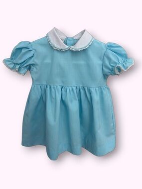 VTG 1980s Samara Light Blue Lace Peter Pan Collar Baby Dress 12M Classic